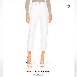 Agolde white jeans, raw hem crop
